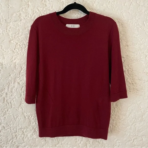 CO Short Sleeve Cashmere Sweater in Red Bordeaux XS Quiet Luxury Minimalist $595 - Picture 5 of 13